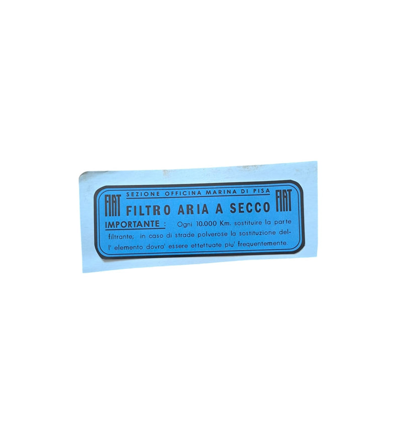 Adesivo scatola Filtro aria a secco Fiat 600 d'epoca