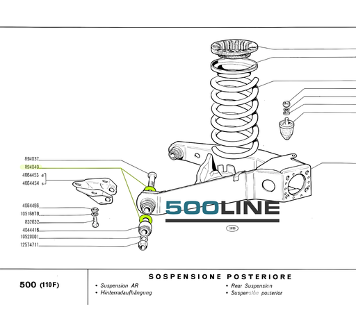 Coppia rondelle speciali Fissaggio trapezio posteriore Fiat 500 126 epoca  disegno del trapezio ruota della mitica Fiat 50 dell'epoca 