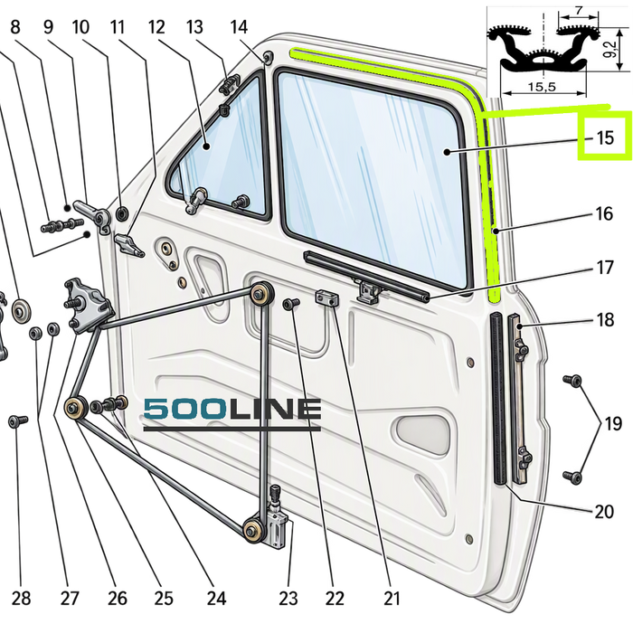 Disegno Guarnizione scorrivetro Fiat 126 – kit completo per 2 porte