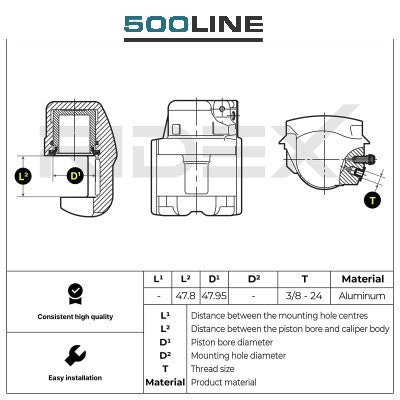 Il disegno con dimensioni di 
Pinza Freno Anteriore Sinistra Fiat Panda 141 / Fiat 127