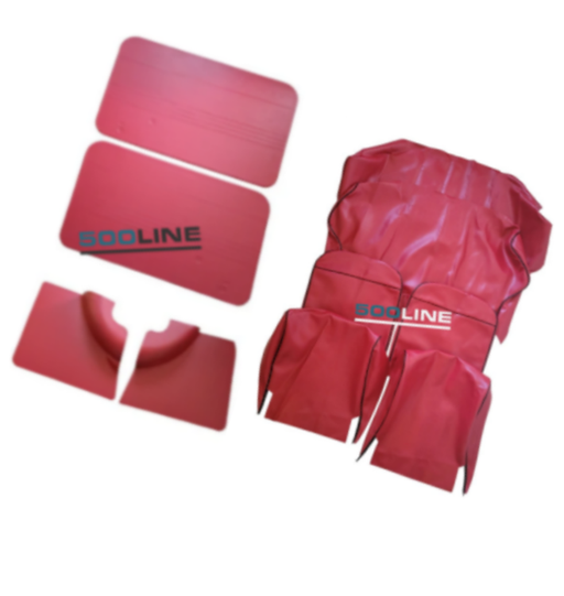 Kit Completo Pannelli Interni Rosso Fiat 500 F – Anteriori in Ecopelle, Posteriori in Poliestere
 