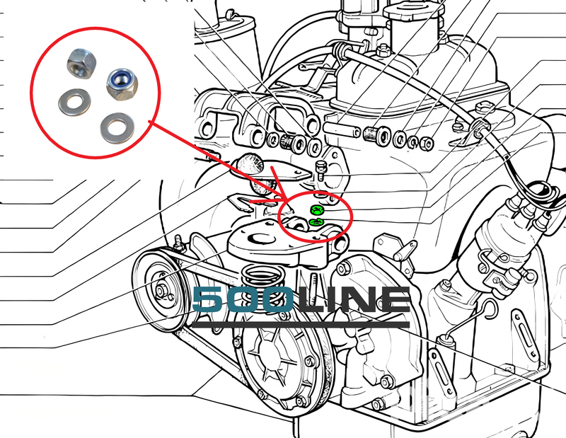 Kit Dadi autobloccanti e rondelle fissaggio supporto motore Fiat 500 D F L d'epoca motore perfetto con sospensione ottima alta resistenza 