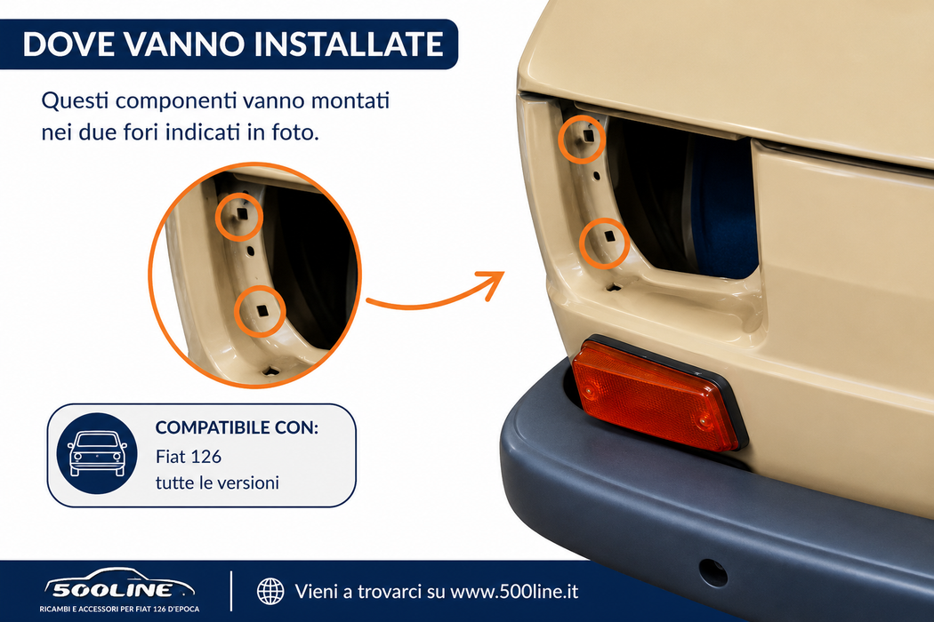 Kit Graffette e Mollette in Plastica Fissaggio Fanali Anteriori Fiat 126 - 6 Pezzi