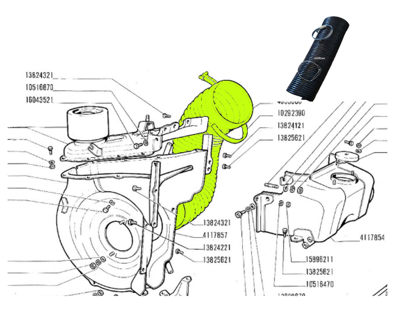 Kit Tubo aria  raffreddamento motore  Fiat 500 N D F L R con fasce di fissaggio disegno schema 