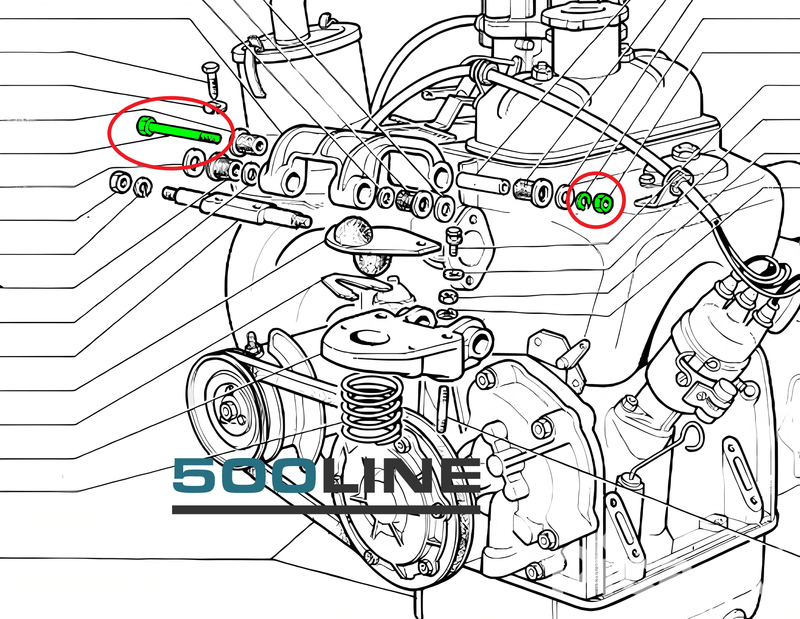 Kit bullone snodo supporto motore Fiat 500 N D F L disegno motore catalogo fiat 500