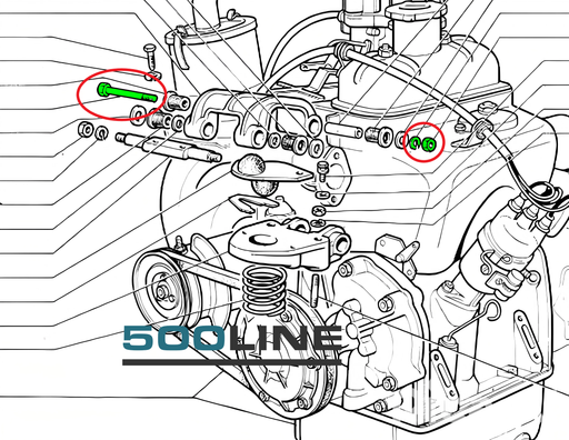 Kit bullone snodo supporto motore Fiat 500 N D F L disegno motore catalogo fiat 500
