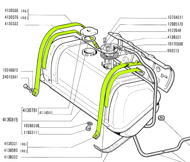 Kit fasce fissaggio serbatoio benzina Alta qualita' Fiat 500 F L R Giardiniera