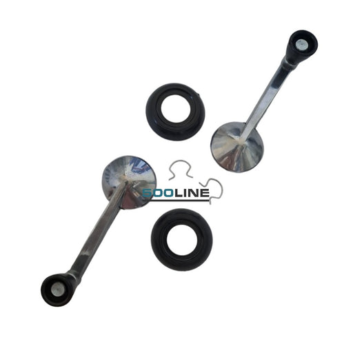 Kit maniglie alzavetro i metallo cromato Fiat 500 F epoca con ghiere nere e fermagli