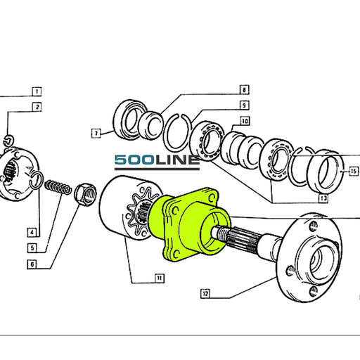 Mozzo porta cuscinetti ruota posteriore Fiat 500 e 126 d'epoca