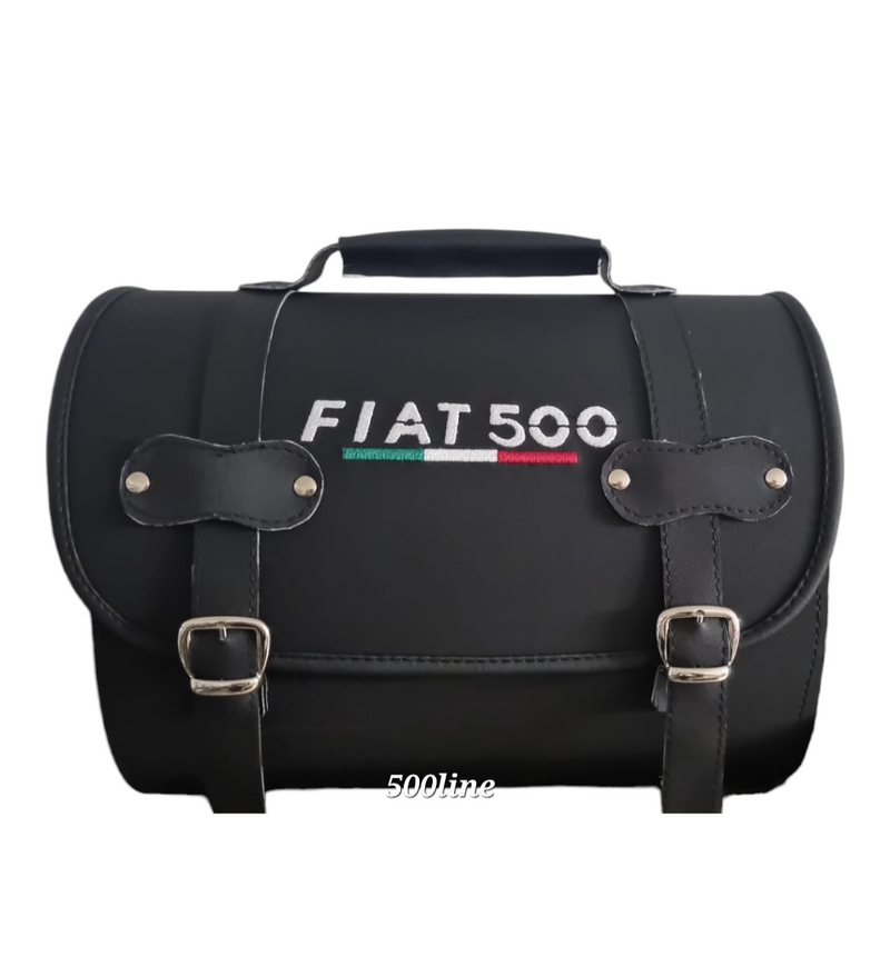 Maleta bolsa trasera con logo 500 de alta calidad en piel negra