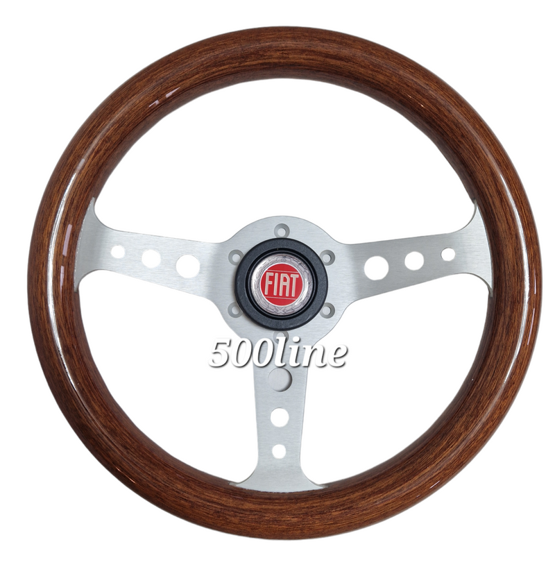 Volante deportivo de caoba Fiat 500 tipo Mille Miglia de 320 mm con logo y botón