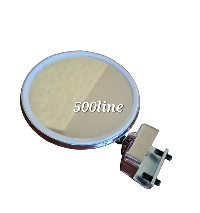 Platte chromen ronde klemspiegel voor Fiat 500 uit de jaren 50 met korte arm