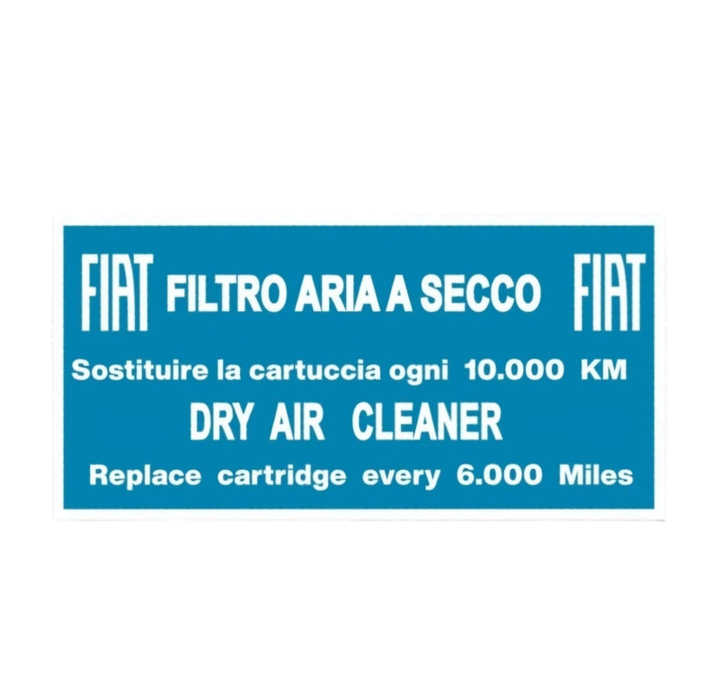 Adesivo scatola Filtro aria a secco Fiat 500 F L R Giardiniera 126 127