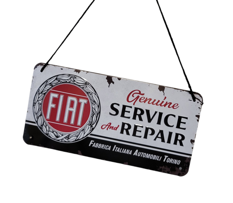 FIAT-Metallschild für Hilfe und Reparatur aus Metall