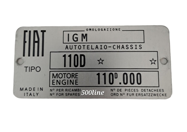 Placa de identificación de aluminio para Fiat 500 D de época de alta calidad