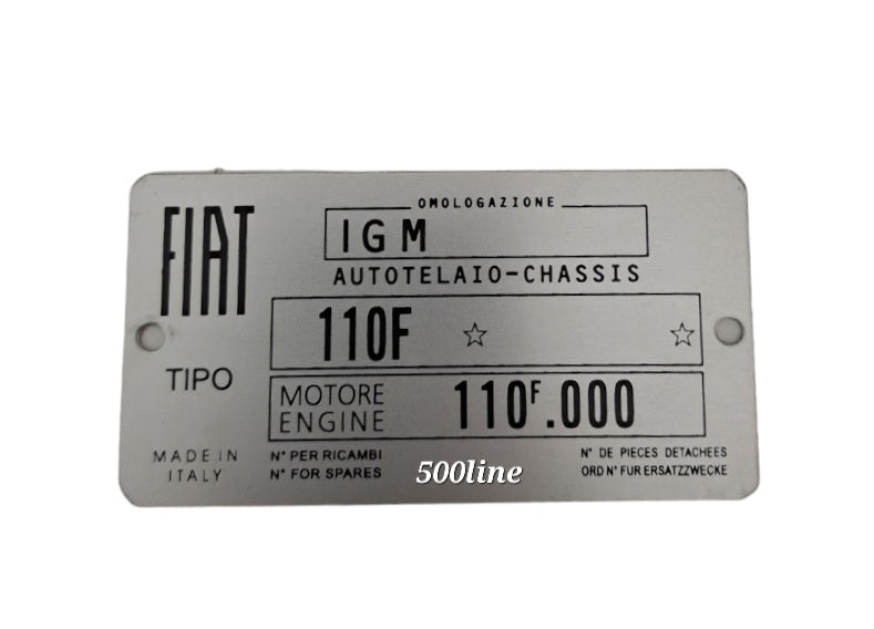 Placa de identificación de aluminio de alta calidad para Fiat 500 F clásica