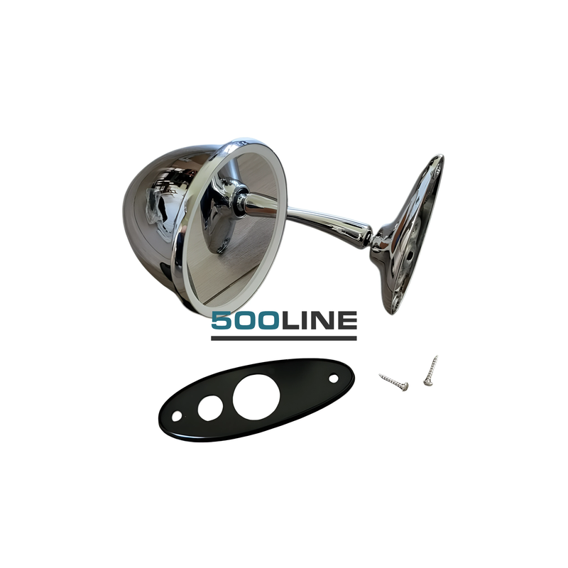 Specchio retrovisore a goccia cromato attacco su carrozzeria Fiat 500 d'epoca Braccio Lungo cromatura perfetta miglior ito ricambi 500 epoca