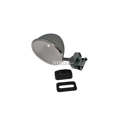 Specchio rotondo a goccia a morsetto cromato Fiat 500 epoca braccio corto