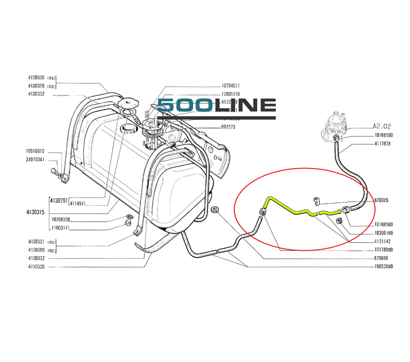 Tubo de gasolina rígido de bajos Fiat 500