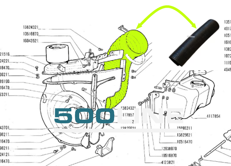 Tubo de aire de refrigeración del motor y chasis con varillas tipo original Fiat 500 N D F L R
