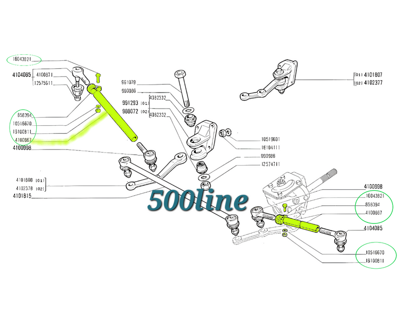 Set paar spoorstangeinden met schroefdraadverbinding voor Fiat 500 F, L en R oldtimer, hoge kwaliteit, compleet