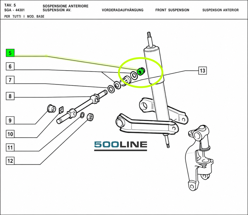 Coppia dadi fissaggio staffa e coppia braccetti sospensione anteriore Fiat 500