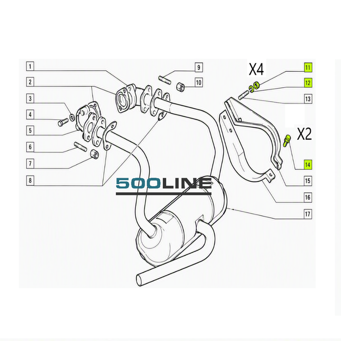 Kit Bulloneria Fissaggio Marmitta staffe Fiat 500 e 126 alta qualità resistenza particolari tecnici