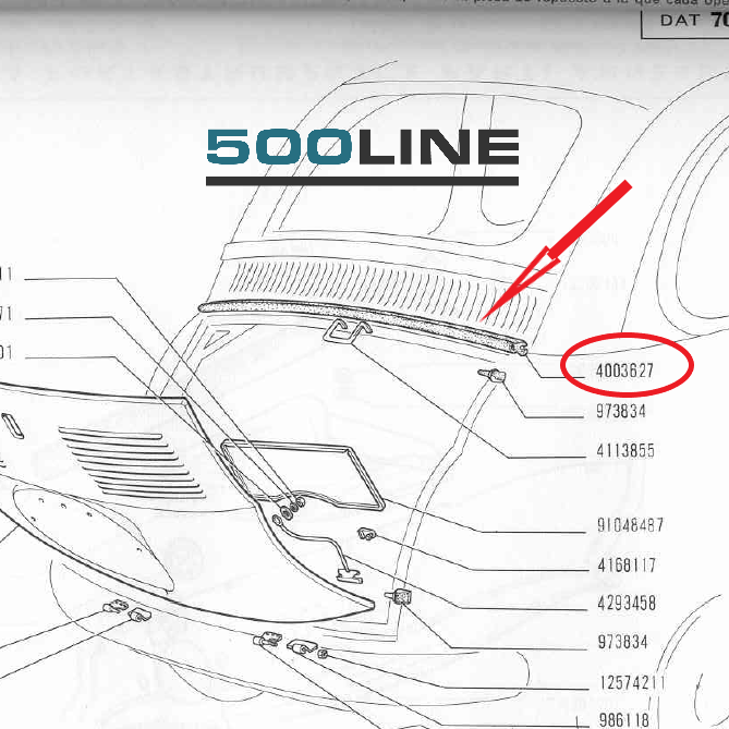 Vintage Fiat 500 rear engine hood seal