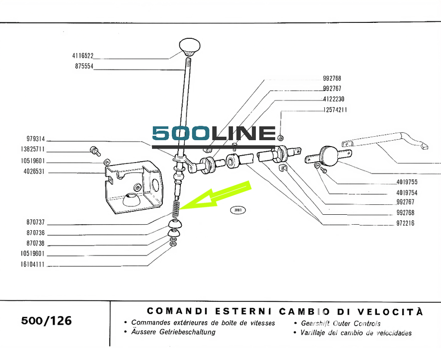 Molla asta leveraggio cambio marcia Fiat 500R 126