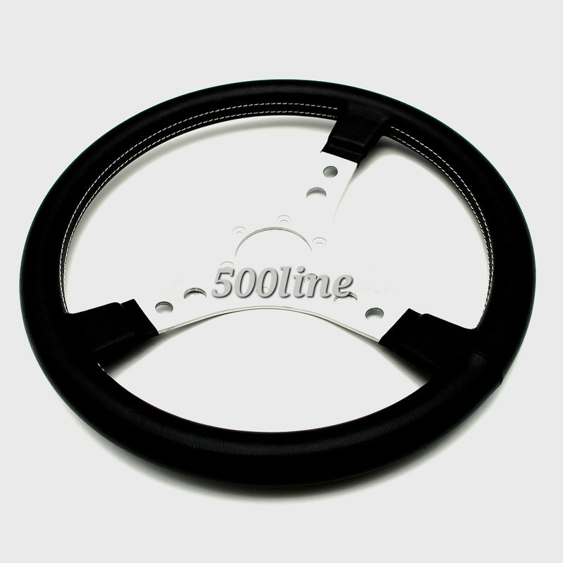 Volante sportivo ecopelle nera staffe argento Fiat 500 350mm
