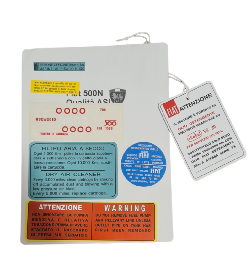 Kit adesivi Fiat 500 N alta qualita' epoca con cartoncino 